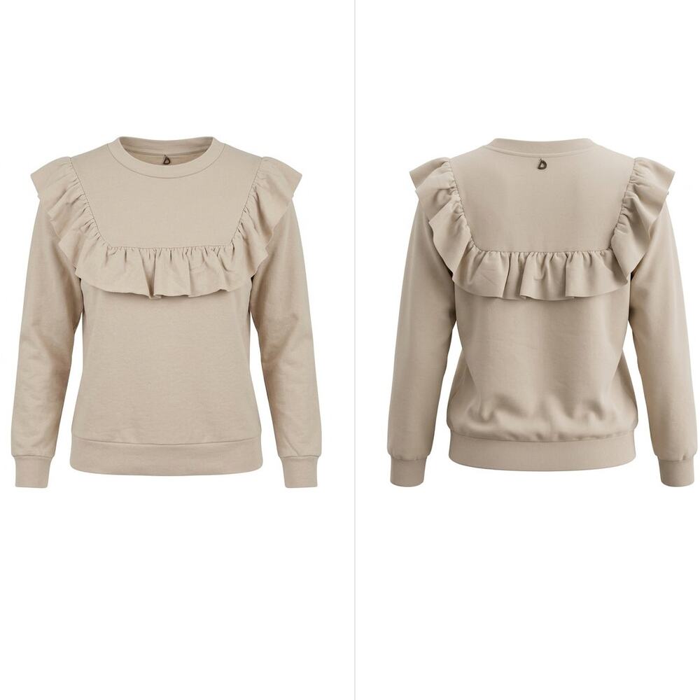 Dixie Made in Italy Beige Ruffle Crew Neck Knit Sweater Women Size XXL